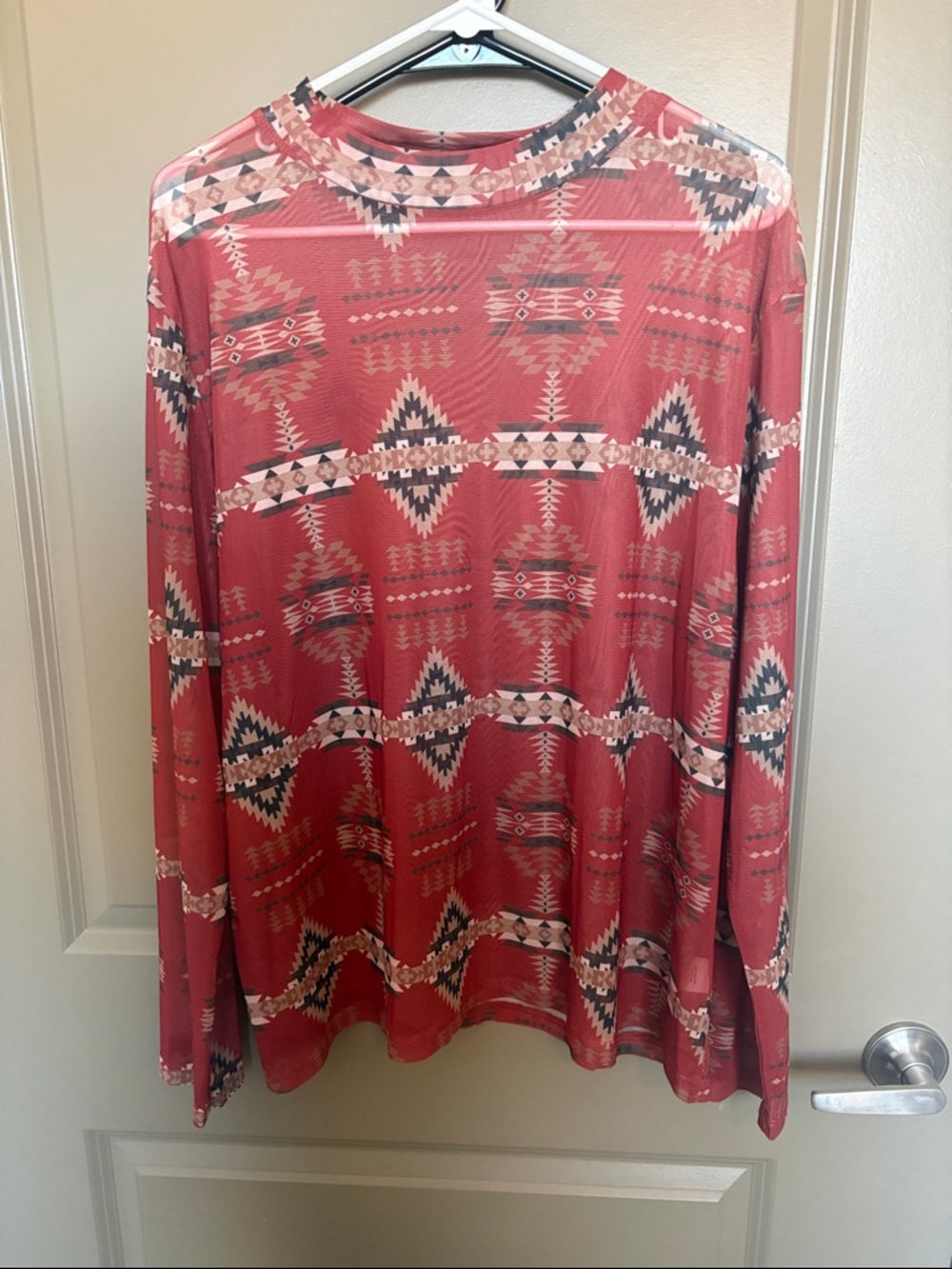 Women's Long Sleeve Aztec Print Bodysuit - Rust